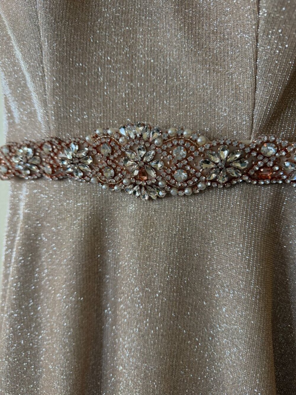 Speechless Juniors Gold Sparkle Glitter Belted Pocketed Formal Prom Dress Size 3 - Picture 5 of 9